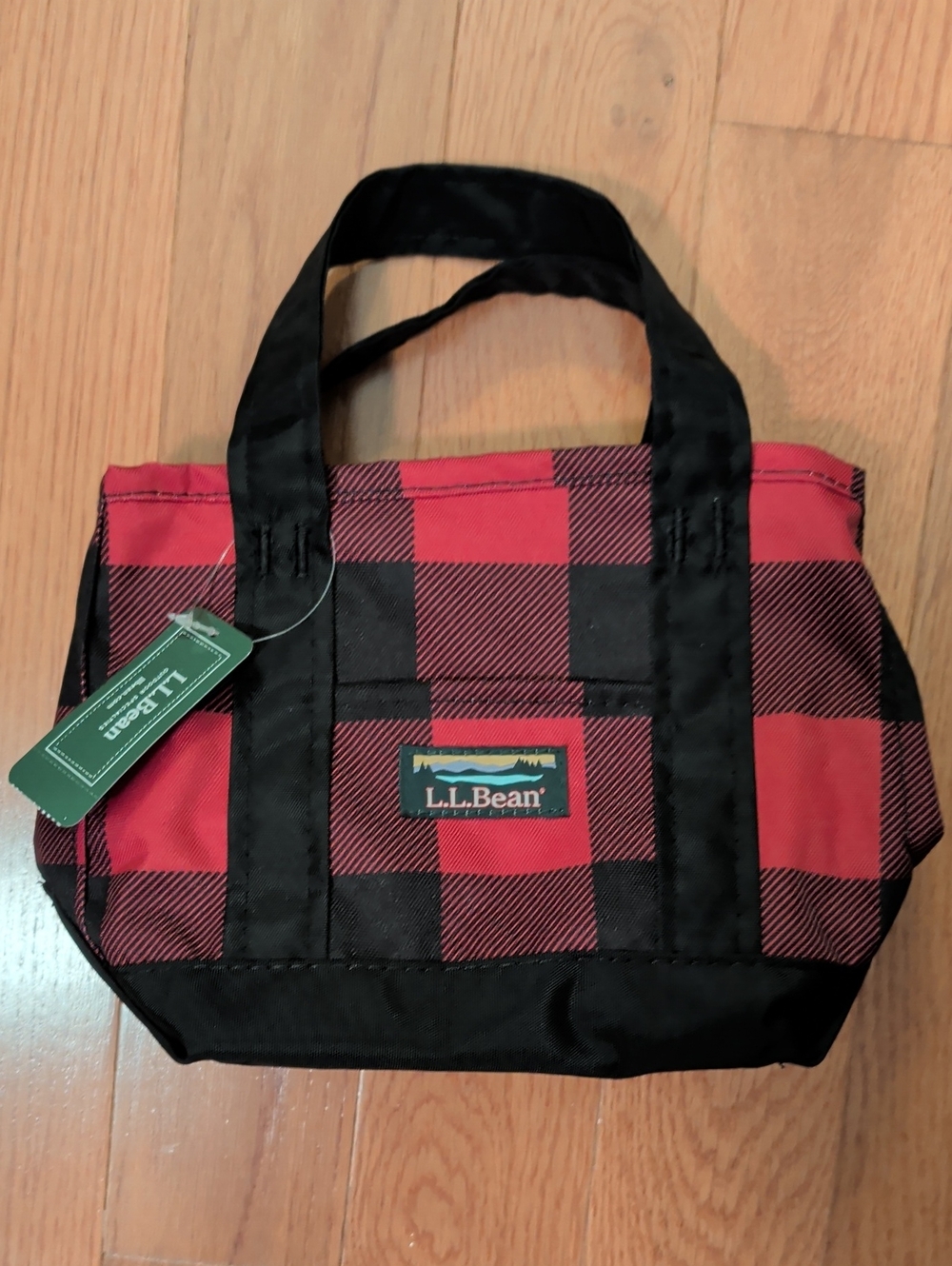 L.L. Bean Red & Black Buffalo Plaid Mini Tote Bag